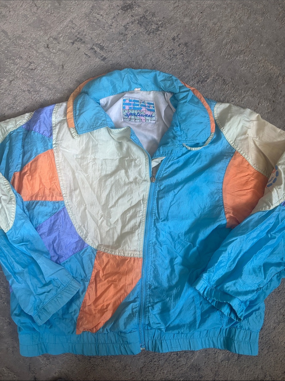 VINTAGE 80s Head Turquoise and Cream Colorblock Sports Jacket